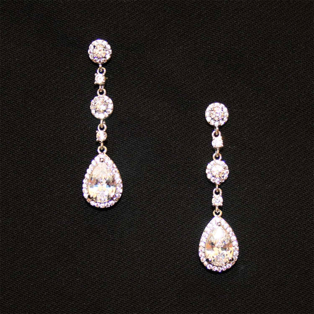 Medium length clear zirconia dangle earring – Taline Designs
