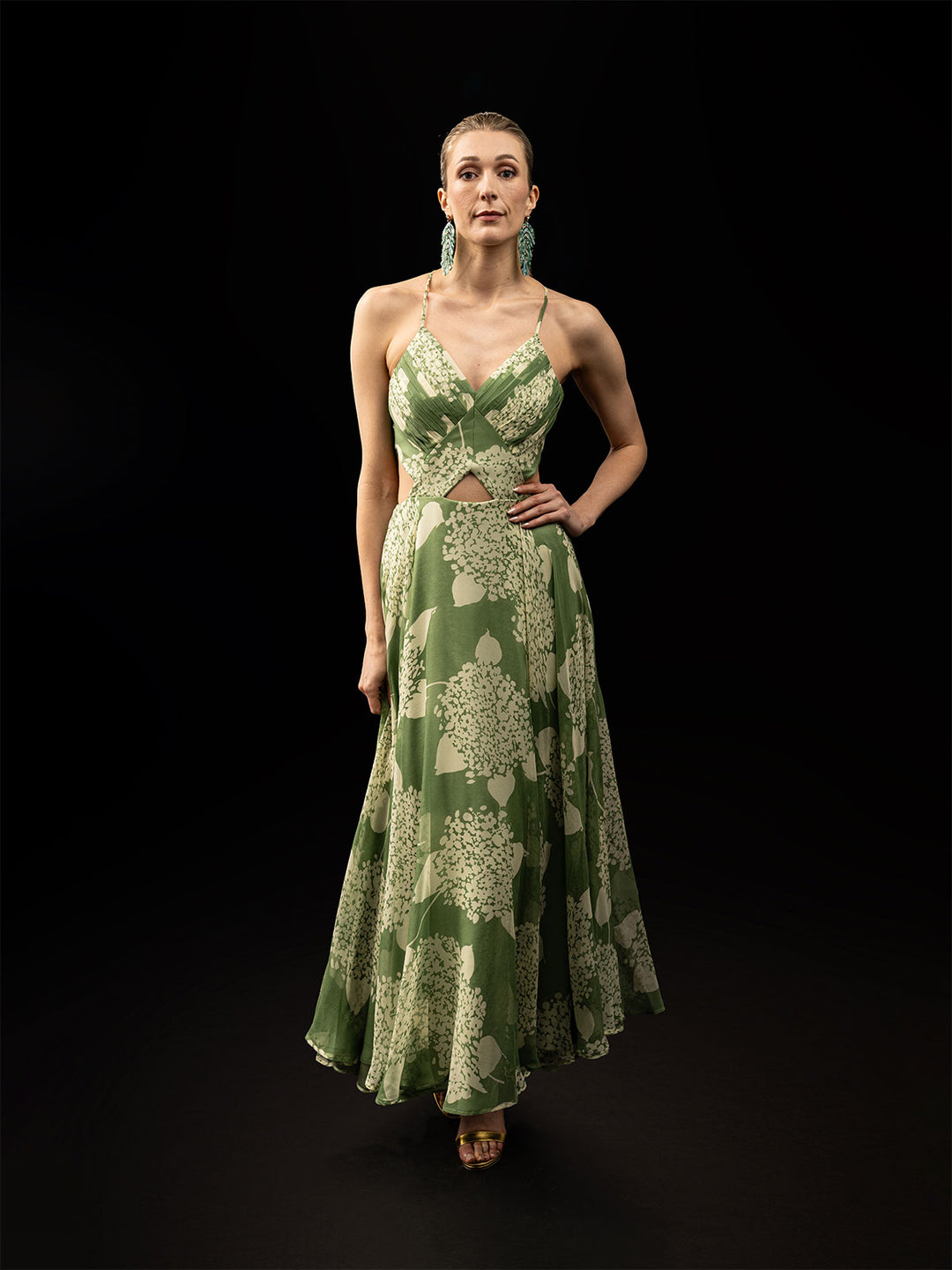 Green Chiffon Cut Out Dress |Taline Designs 22104