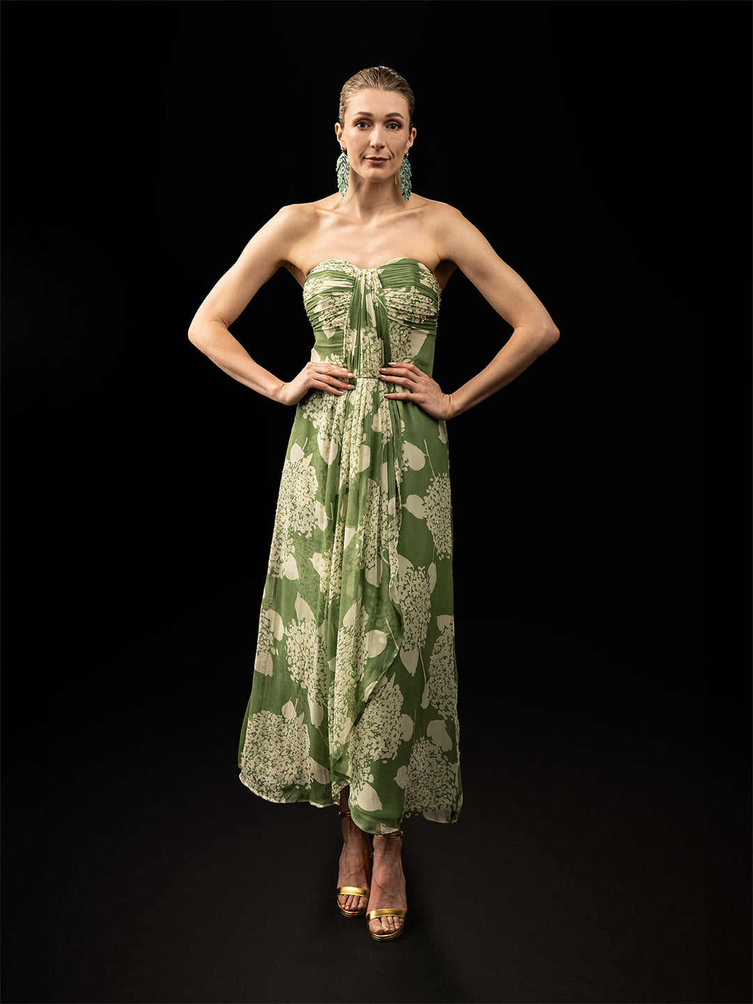 Green Chiffon Strapless Dress