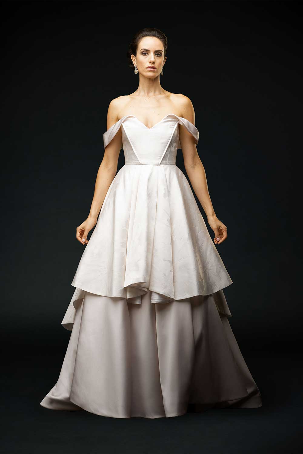 celine off shoulder dress Jacquard A-line Wedding Dress | Style 17218